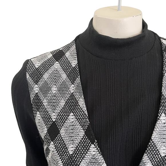 VTG 70s ALFRED DUNNER Ribbed Mockneck Sweater Argyle Plaid Vest Combo SZ SP - Picture 2 of 10